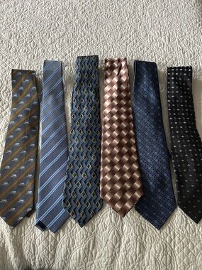 Men’s 100% Silk Tie Lot (6) – Kenneth Cole, Jos A Bank + Novelty Elephant Tie
